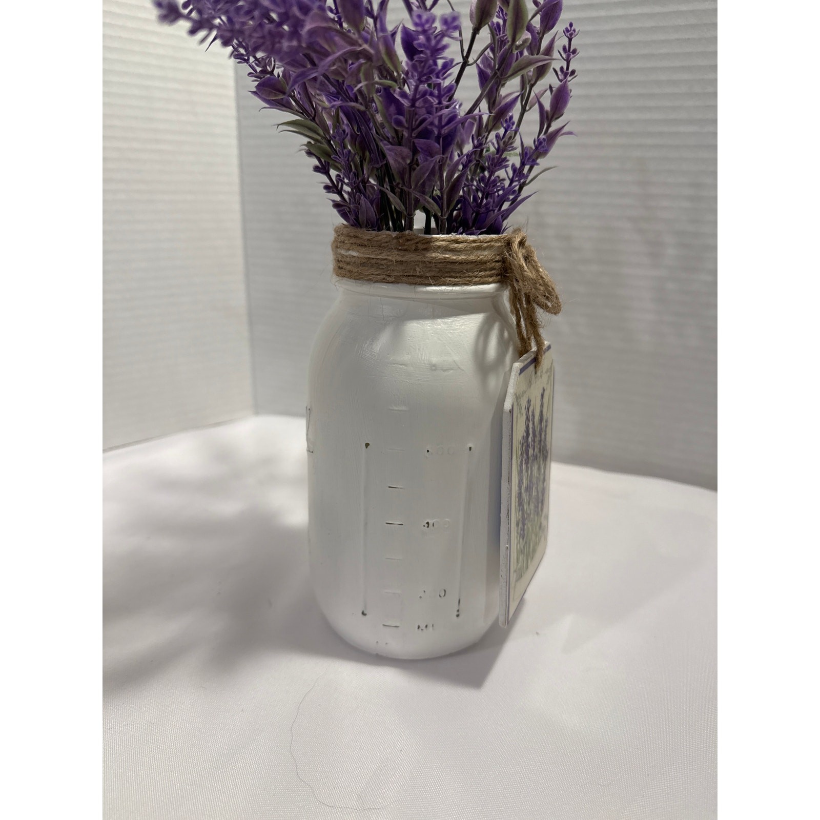 French Country Mason Jar filled with Faux Lavendar, Table Decor, Shabby Chic