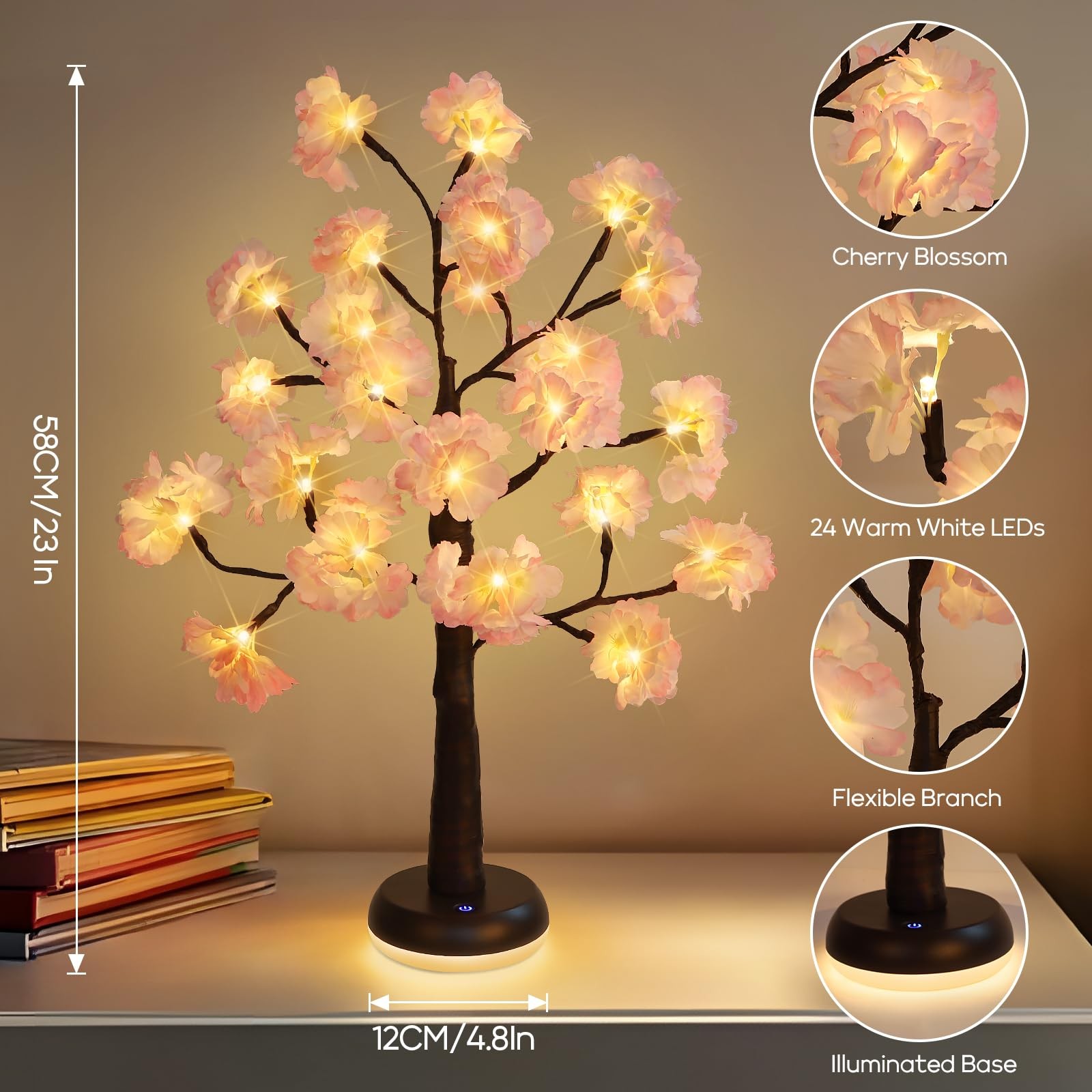 Artificial Cherry Blossom Tree Lights: 23IN Lighted Cherry Blossom Tree with …