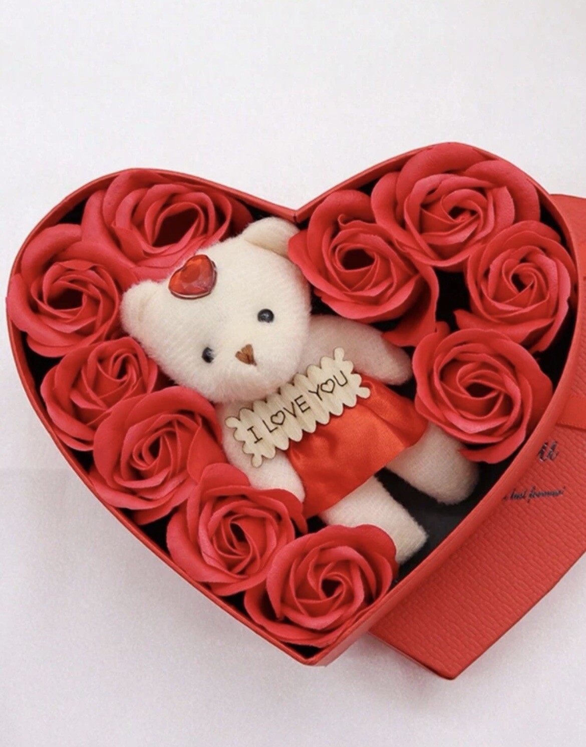 Romantic Gift Box Red Roses Plush Bear I Love You Anniversary Valentine Gift