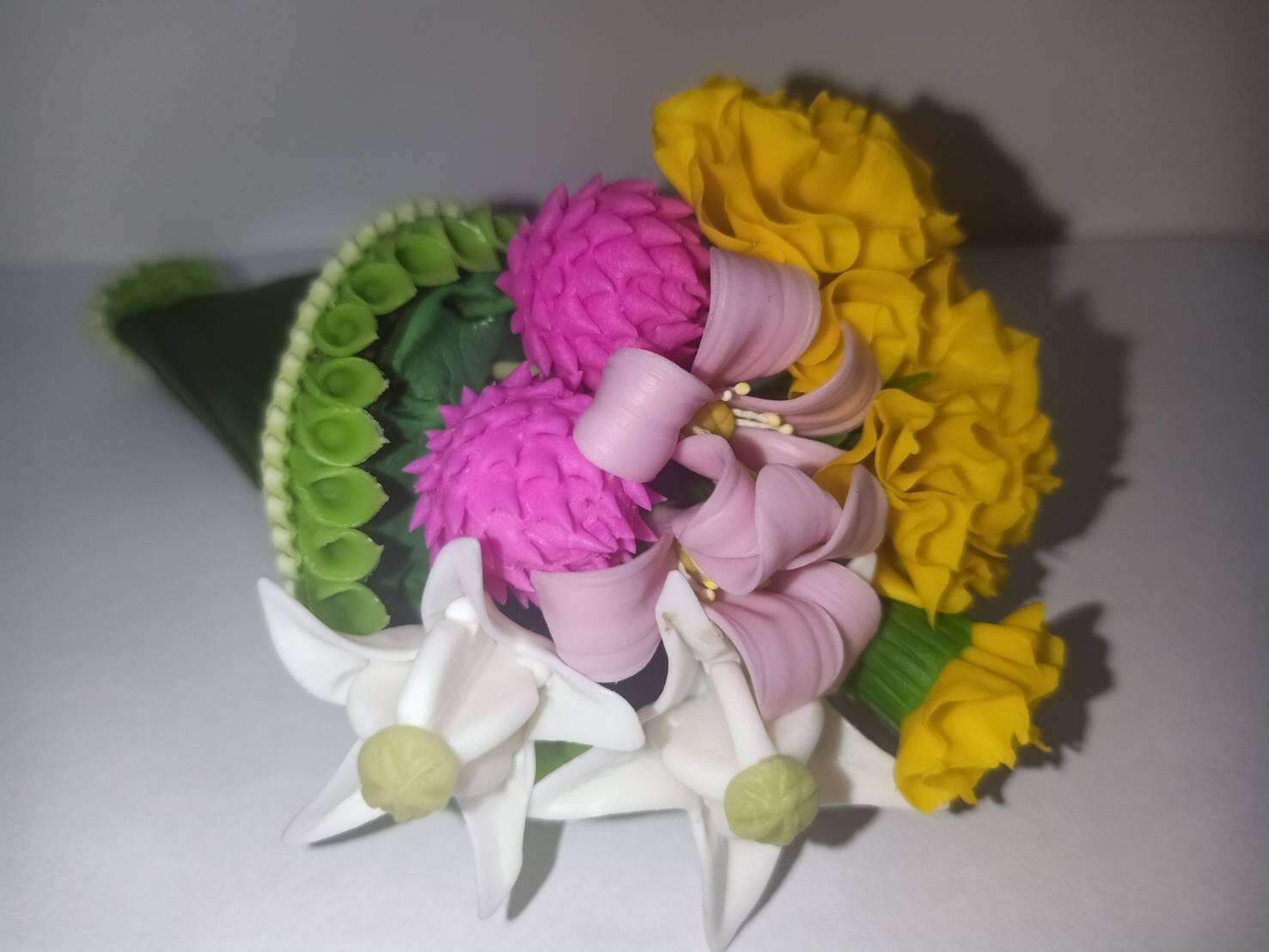 Handmade Artificial Banana Leaf Clay Floral Dollhouse Bouquet Flower Arrangement