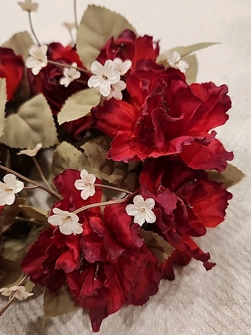 Vintage Artificial Flower Candle Ring Wreath ~ Red Roses Multi & White Flowers