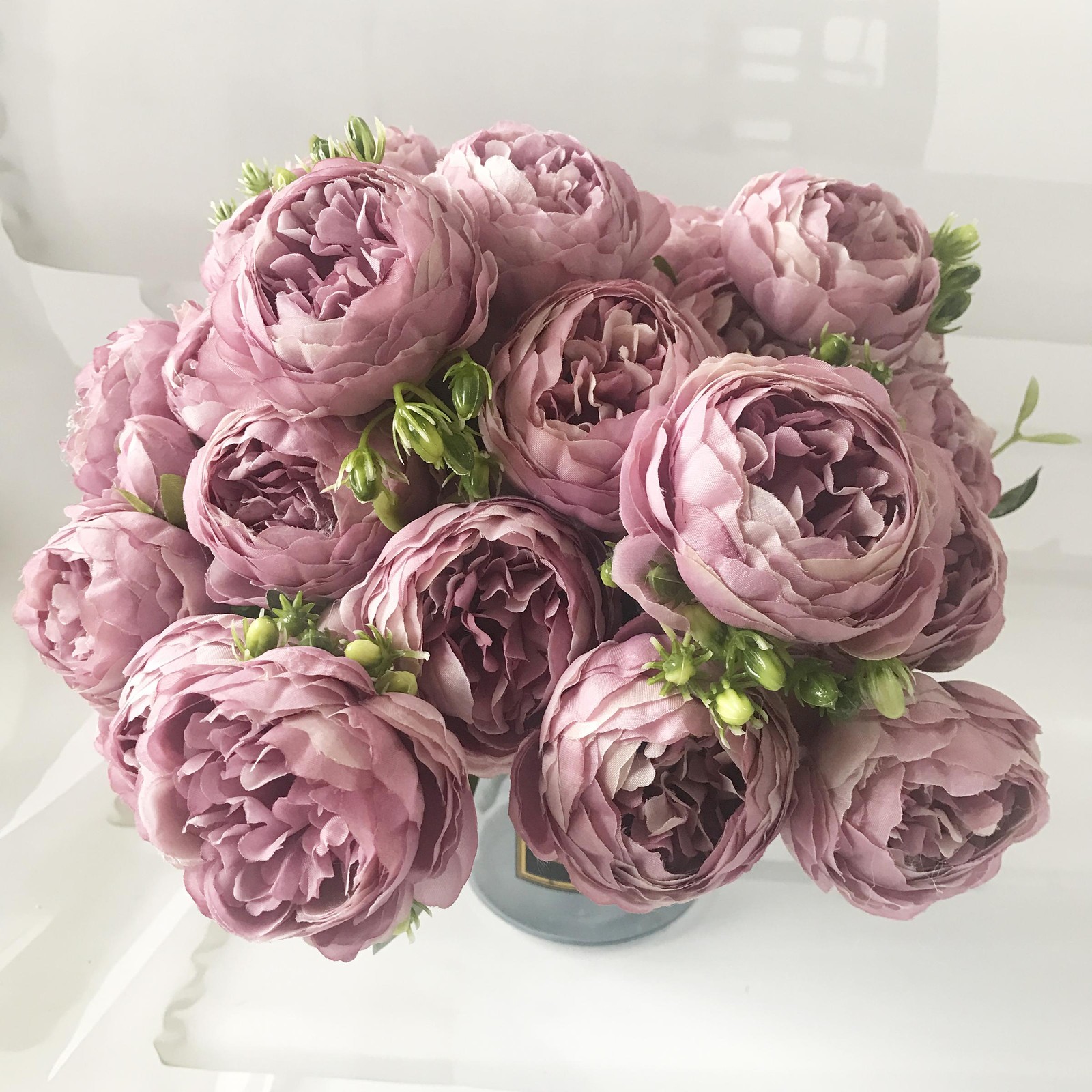 30cm Pink Silk Peony Bouquet – 5 Heads 4 Buds Artificial Flowers for Wedding