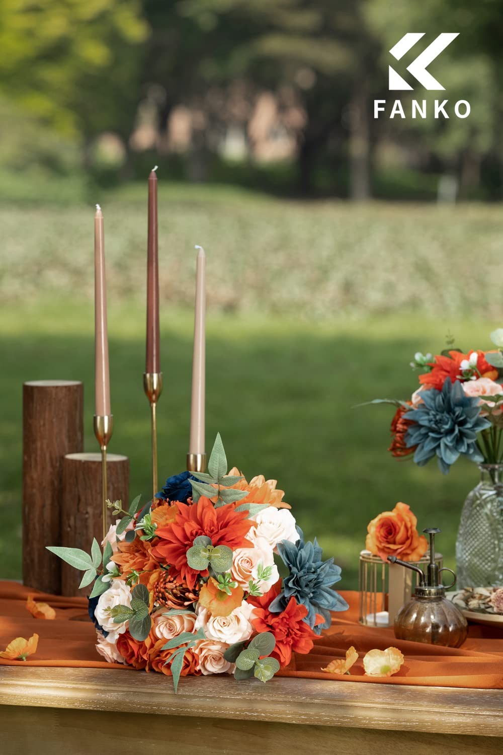 Artificial Flowers for DIY Bouquet, Faux Flowers Combo Orange Navy Blush Gray…