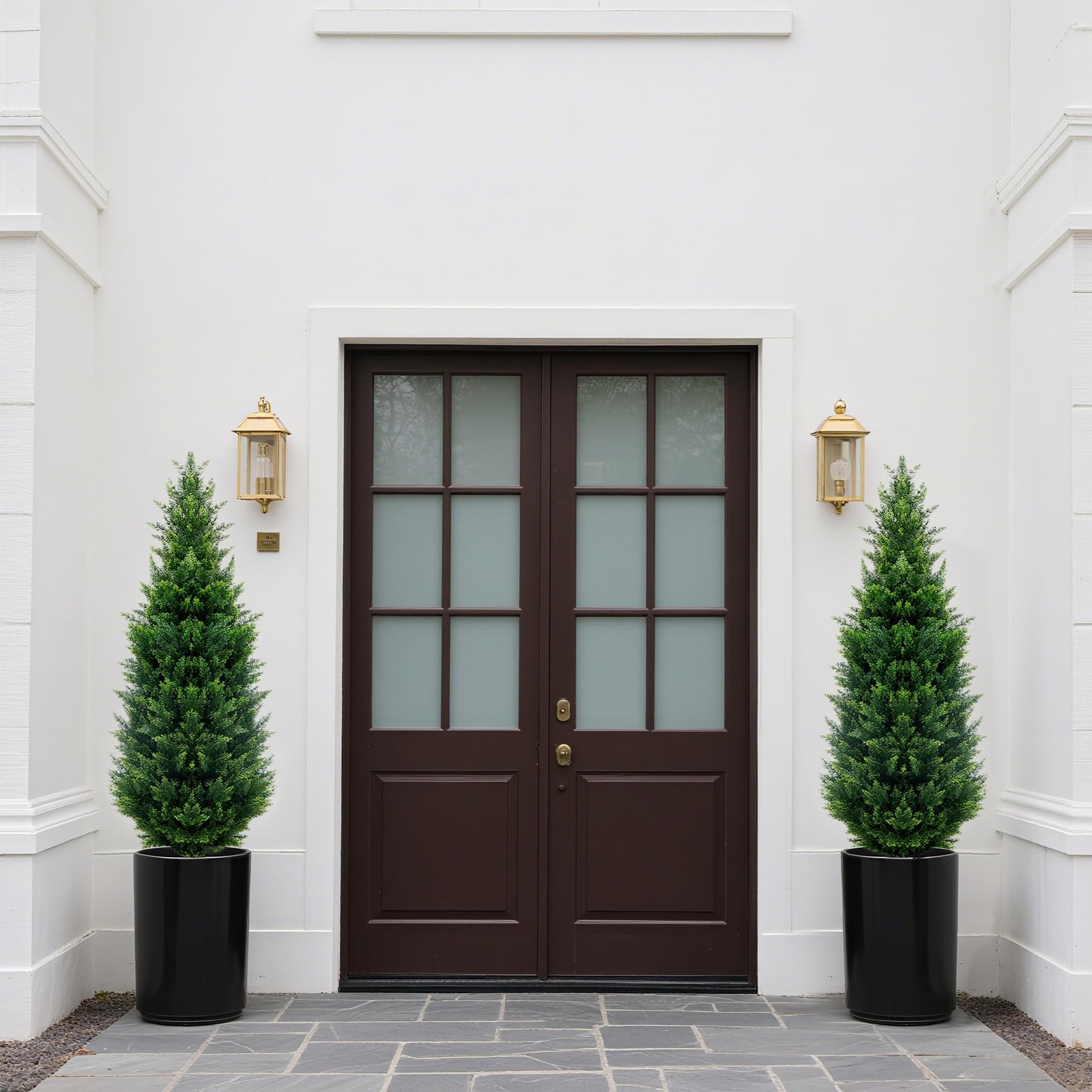 4Ft Artificial Cedar Topiary Trees 2Pack UV Resistant Fake Shrubs with Groun…
