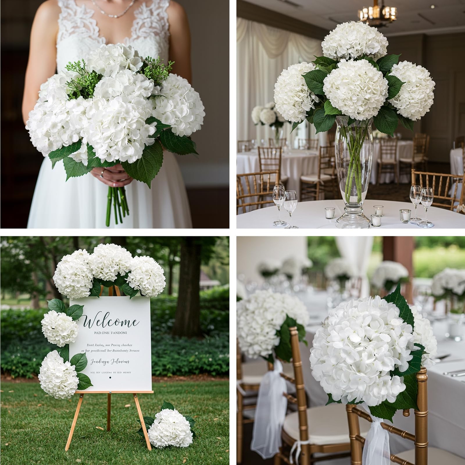 12PCS White Hydrangea Artificial Flowers for Outdoors and Indoor, Silk Faux H…