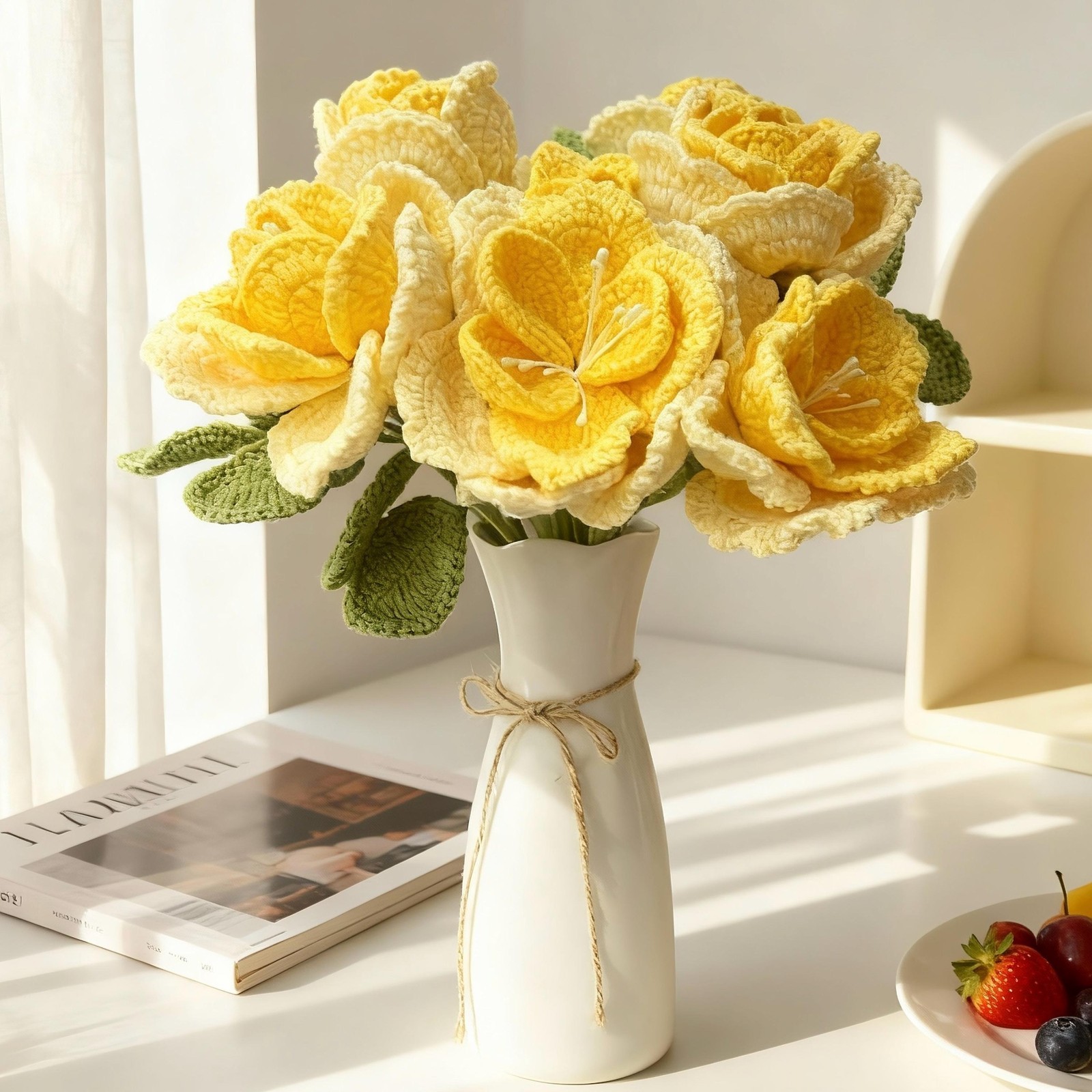 Crochet Flower Bouquet Handmade Sunflower Rose Yarn Home Decor Desk Decor Gift