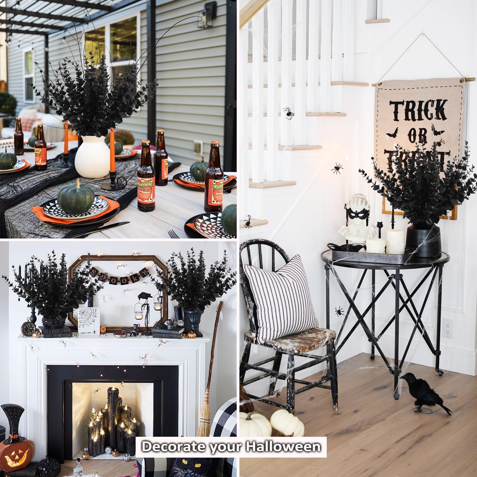 Black Fake Eucalyptus Branches, 36Pcs Floral Arrangement, Home Office Decoration
