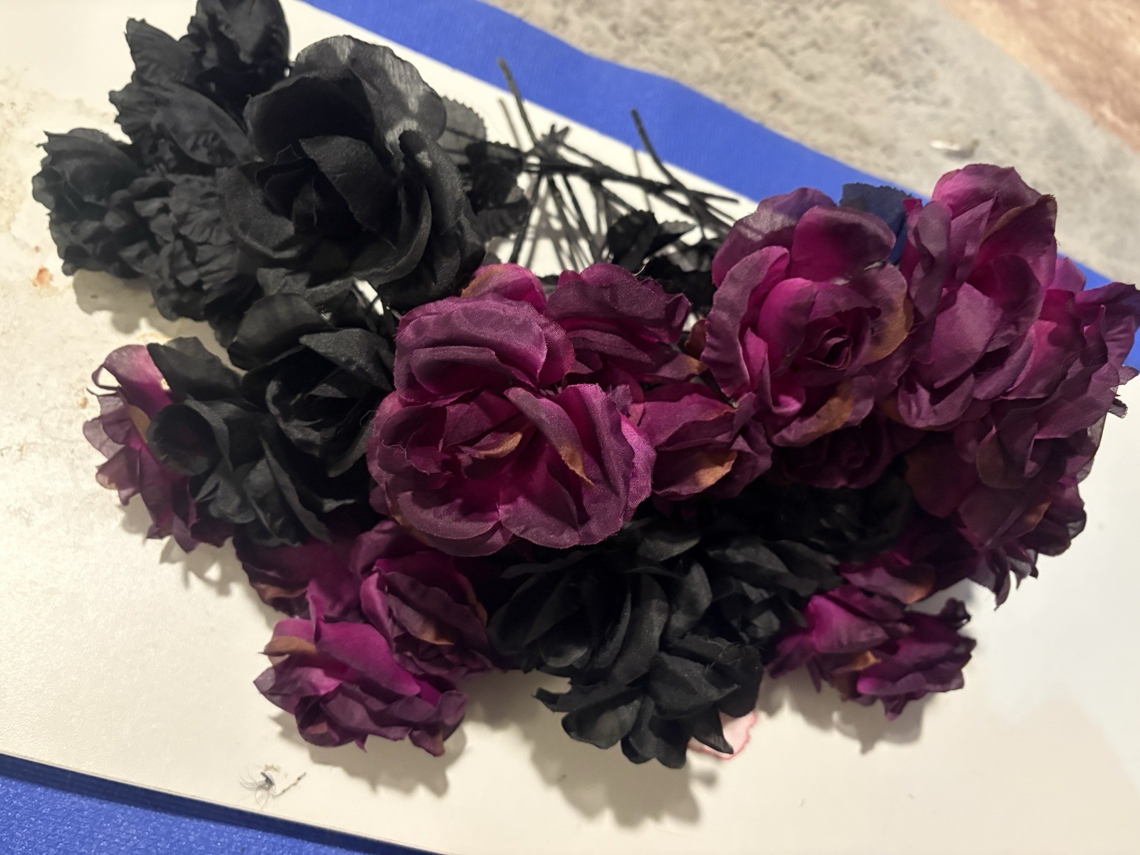 10 Boquets Roses Artificial Black Purple Roses On Stem Artificial Flowers 70PC