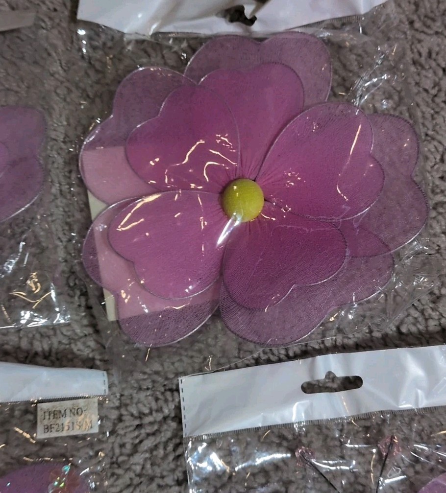 Pink Flowers & Pink Butterflies Decorative Hand Painted Nylon Piece Lot Of 5 NEW