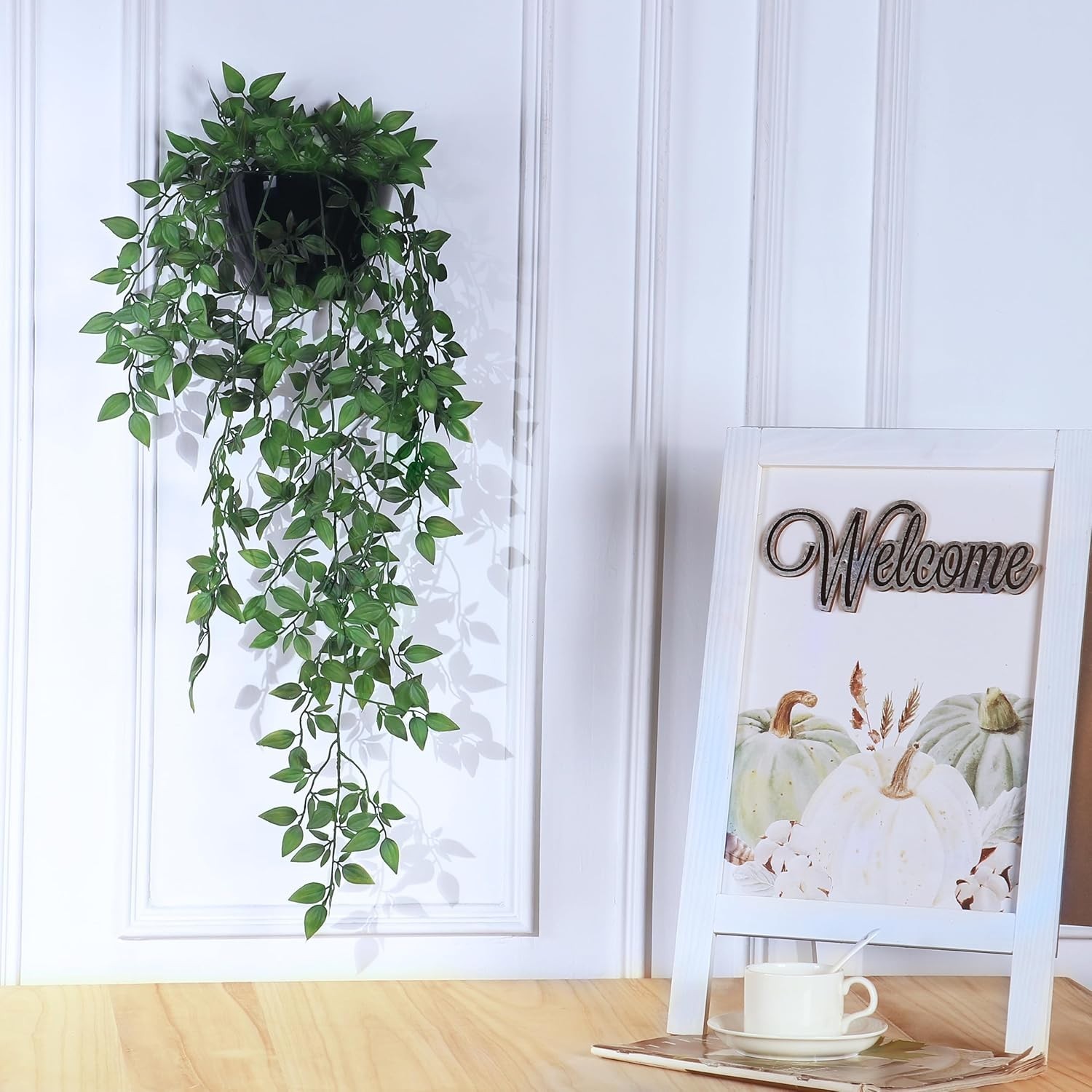 Vivid Fake Hanging Plants, 2 Set Plastic Ivy Vines, All-Season Outdoor Decor