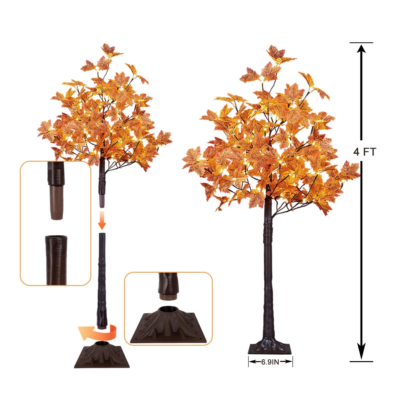 2PCS 4FT LED Lighted Maple Trees – 144 Warm White Lights for Halloween & Fall De