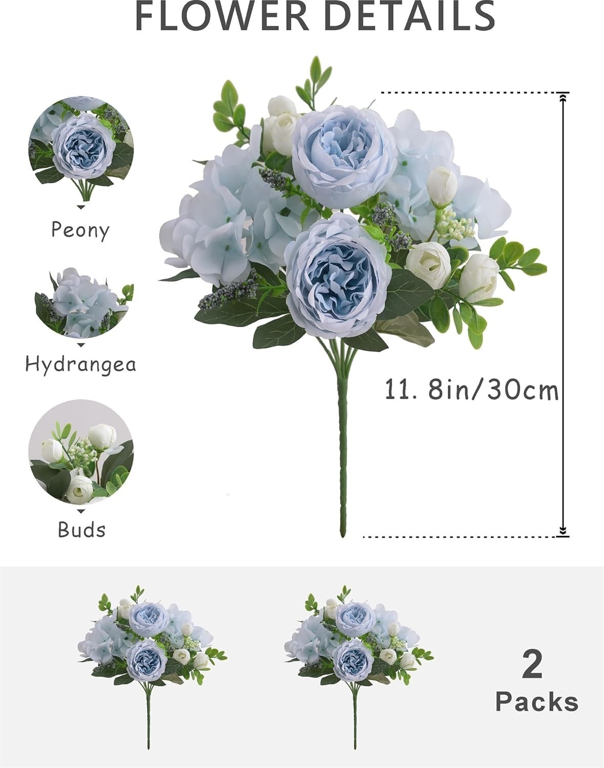 Beautiful 2-Bundle Silk Blue Peonies & Hydrangeas – Versatile Table Centerpieces