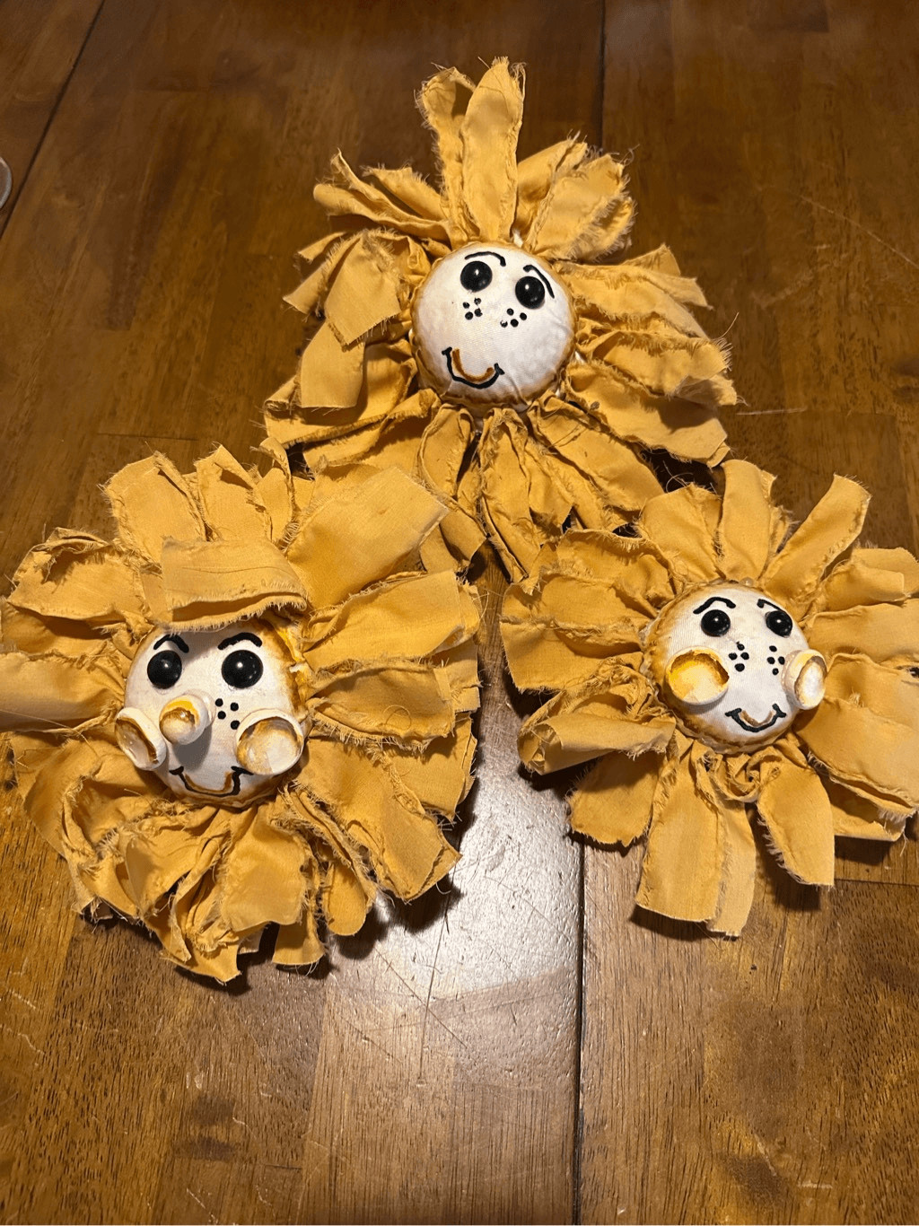 Vintage Handmade Yellow Sunflower Flower Decor Foam center Fabric Lot of 3