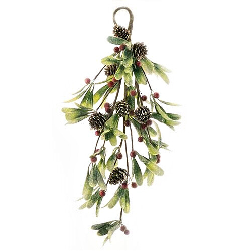 New Christmas Sparkle MISTLETOE RED BERRY PINECONE TEARDROP Wreath Swag 20″