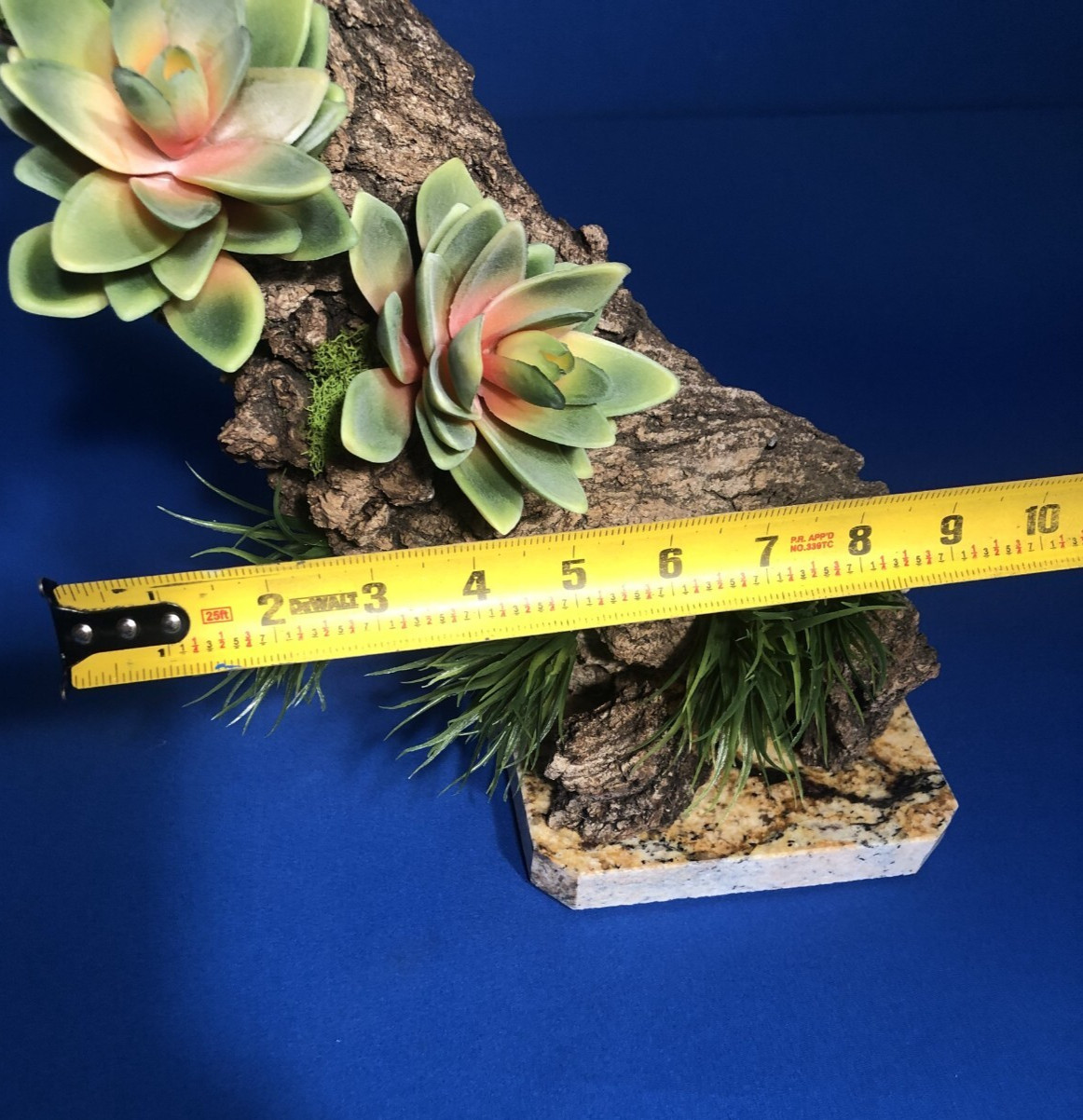 Artificial Succulent Air Plant Home Office Mounted on Real Wood Bark and Stone
