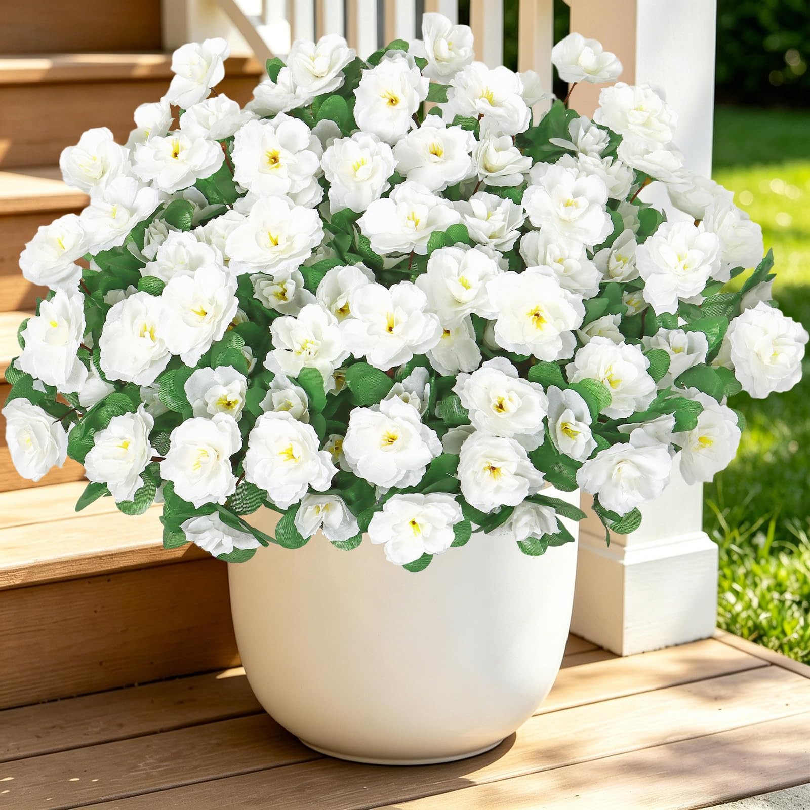 6 Bundles Artificial Fake White Flowers Plants for Outdoor Outside, Faux Silk…