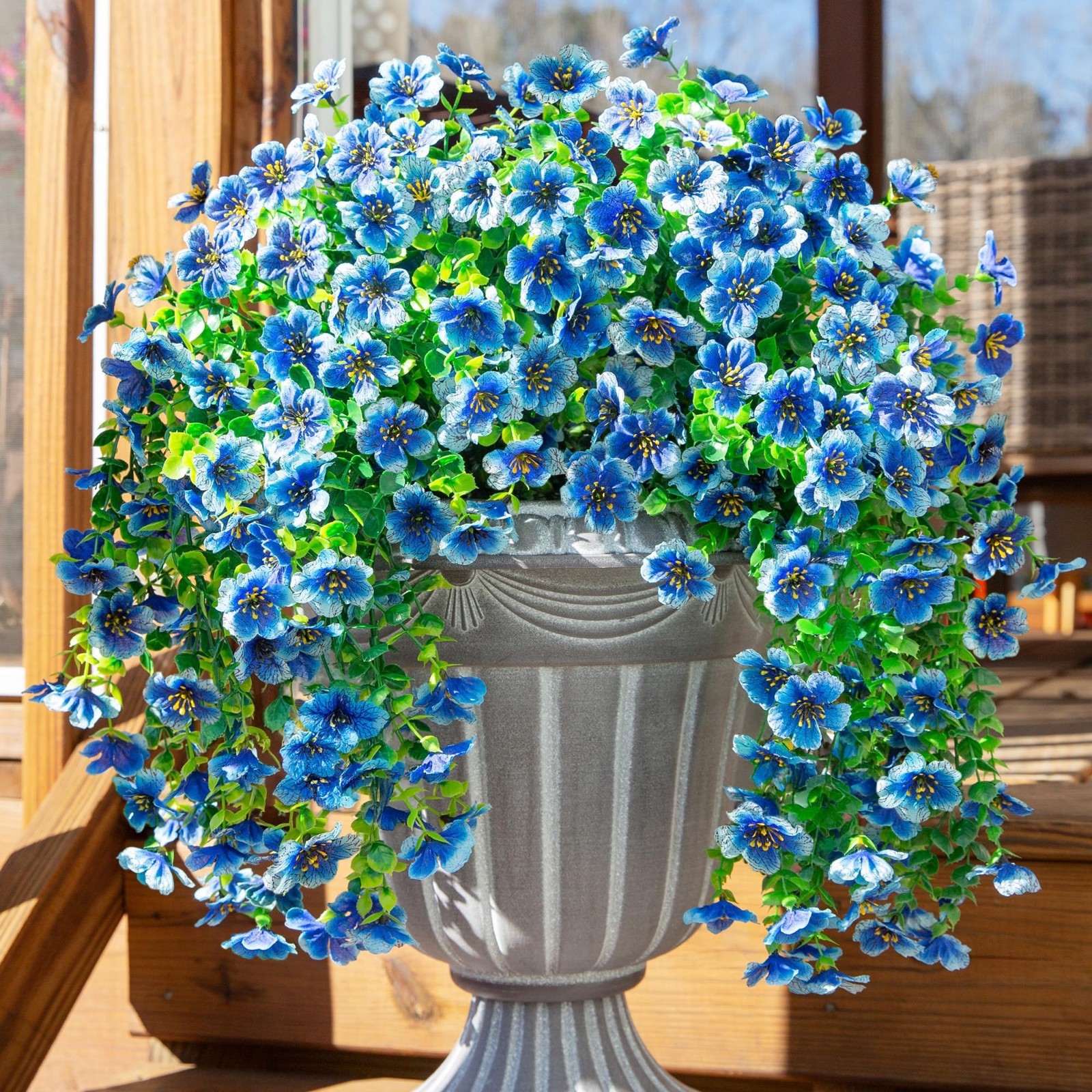 Faux Hanging Flowers – 2 PCS UV Resistant Silk Violets & Eucalyptus for Outdoor