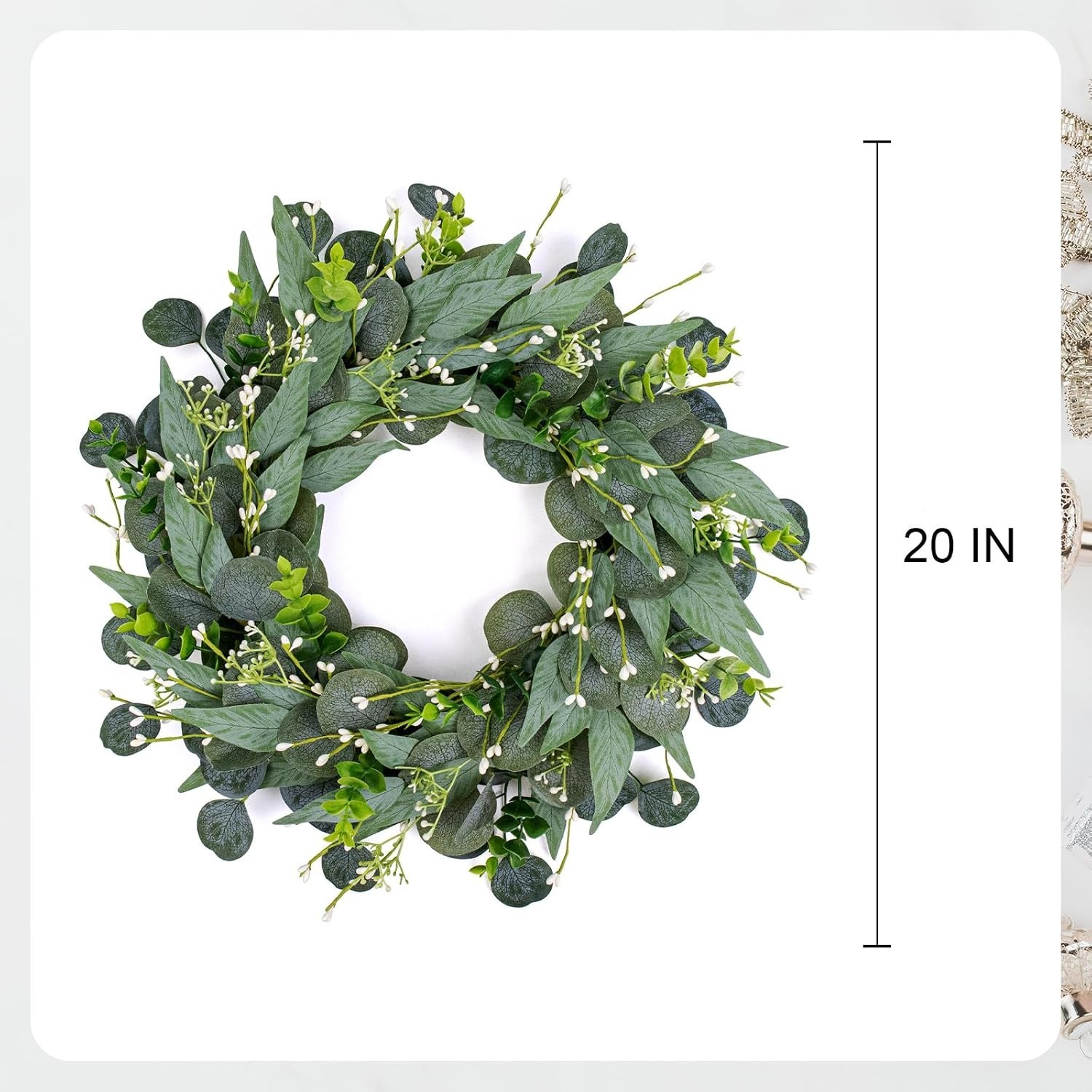 20 Inch Rustic Eucalyptus Wreath with Berries for Front Door or Wall Display