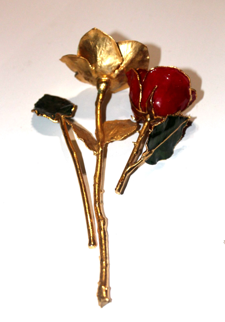 Aluminum Covered Rose & Petals, Gold Tone with Red & Green