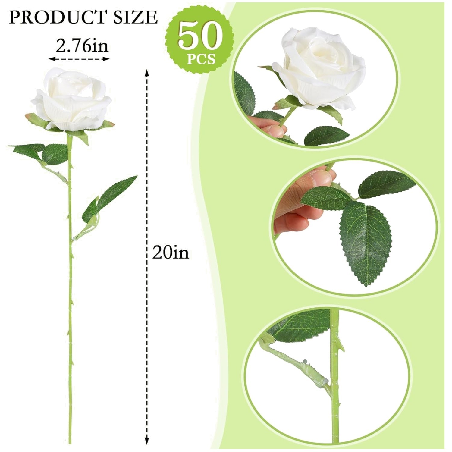 White Fake Roses Bulk 50 Pack for Wedding Centerpieces