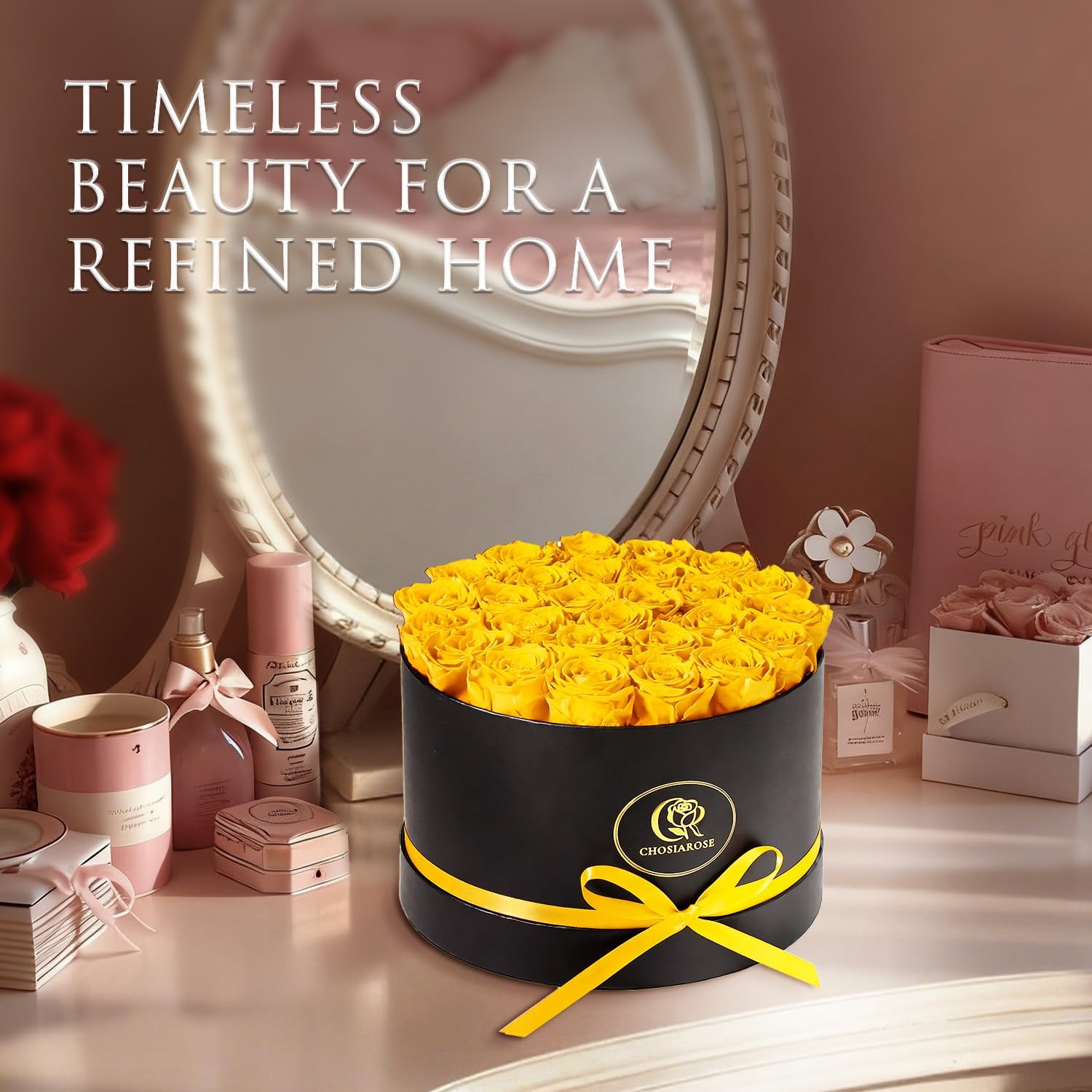 27 PCS Yellow Preserved Roses Forever Flowers Gift Box For Women Mom Wife