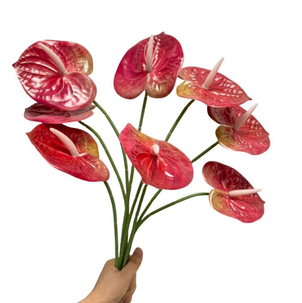 8 PCS 23-5/8 Inch Artificial Anthurium Flowers Real Touch Fake Dark Pink