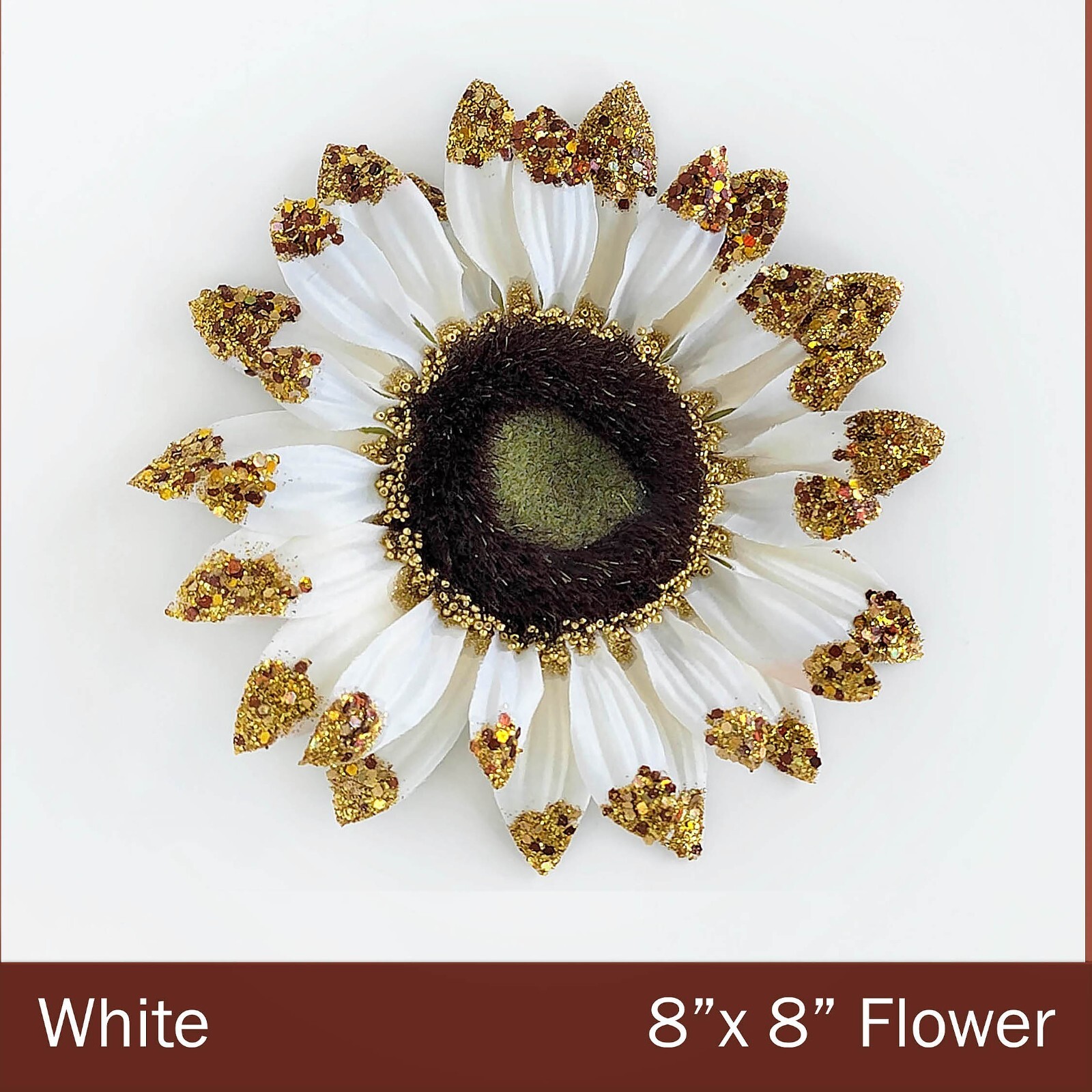 HANDMADE Faux Sunflower Sparkle Artificial WHITE Sunflower w/ Gold Glitter Piece