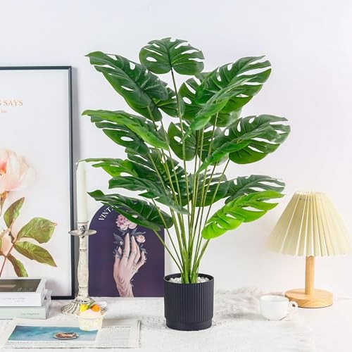 28″ Fake Plants Large Artificial Monstera Faux Potted Plants 28″-BLACK 1
