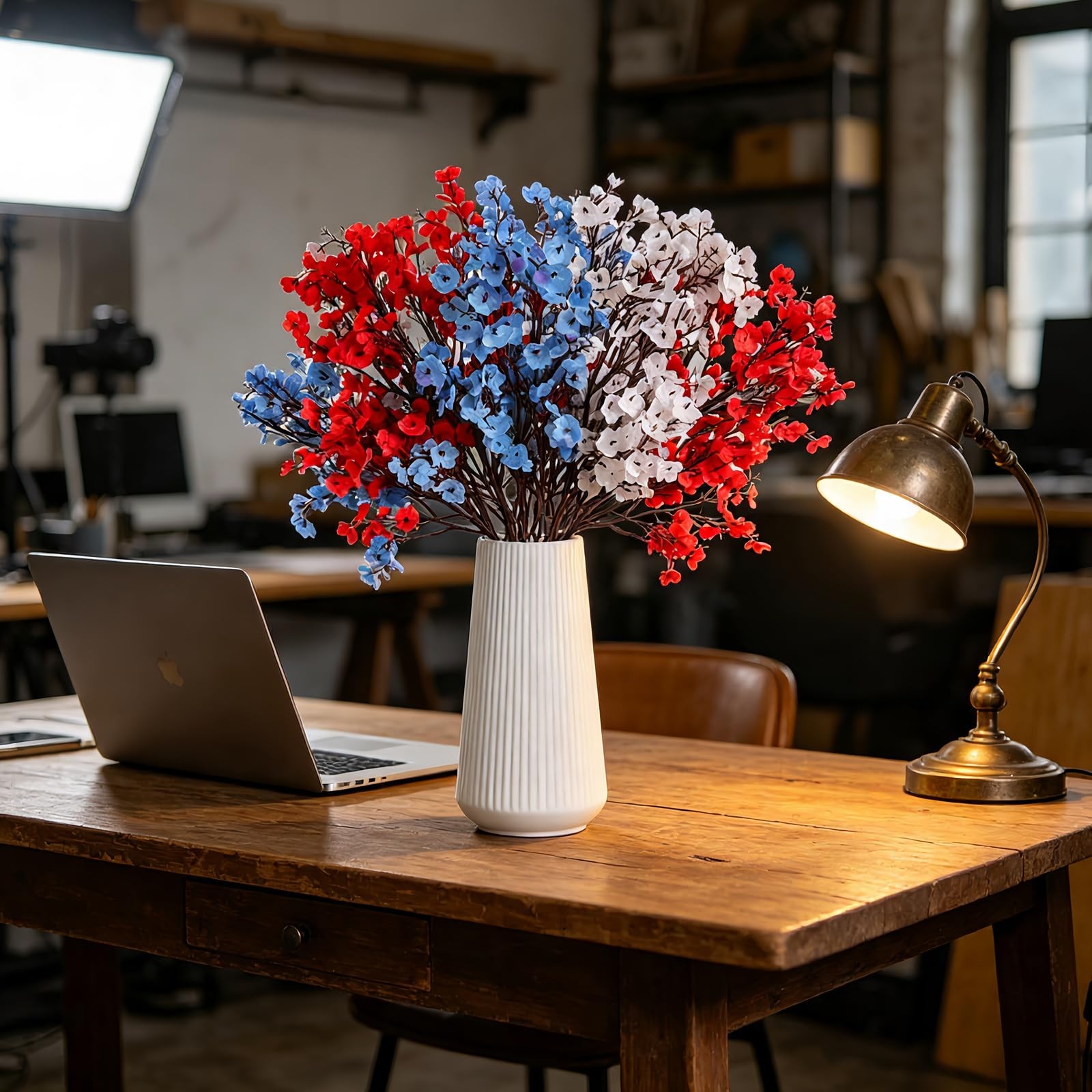 9Pcs 4th of July Baby’s Breath Artificial Flowers, Red White Blue Silk, Patri…