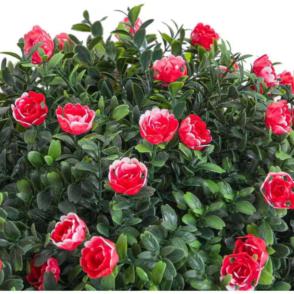 1.8FT Artificial Rose Topiary Ball in Pot,Uv Resistant Faux Potted Plant Made of
