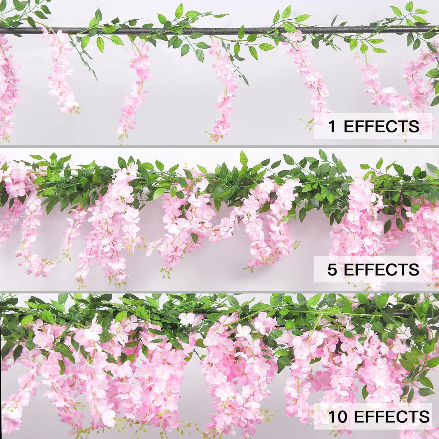 10Pcs 7.2 Ft/Piece Artificial Wisteria Garland Silk Fake Pink Wisteria Flowers H