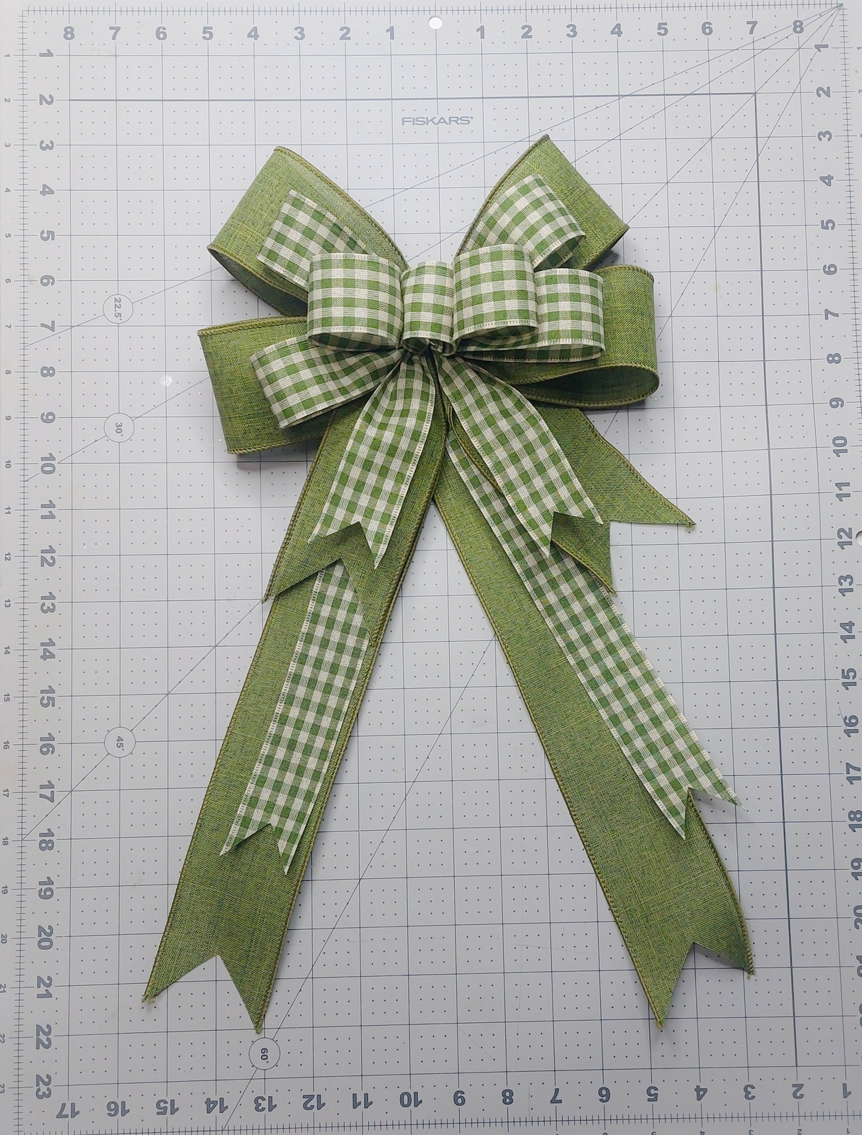 Wreath Bow, Moss Green Linen, Gingham Check