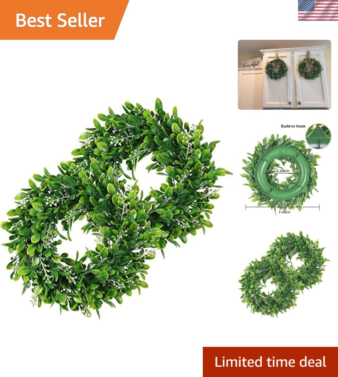 Realistic 11-Inch Artificial Wreath Set with White Flowers – 2 for All Seasons