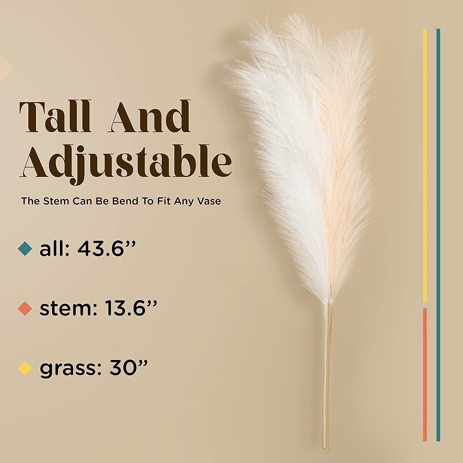 3Pcs 43 Inches Tall Faux Pampas Grass Decor – Artificial Pompous Grass Large