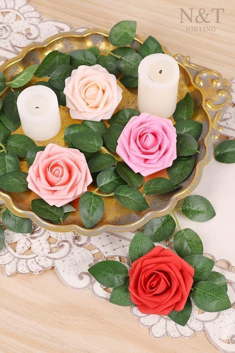 Artificial Flowers 25pcs Real Looking Artificial Roses with Stems for Valenti…