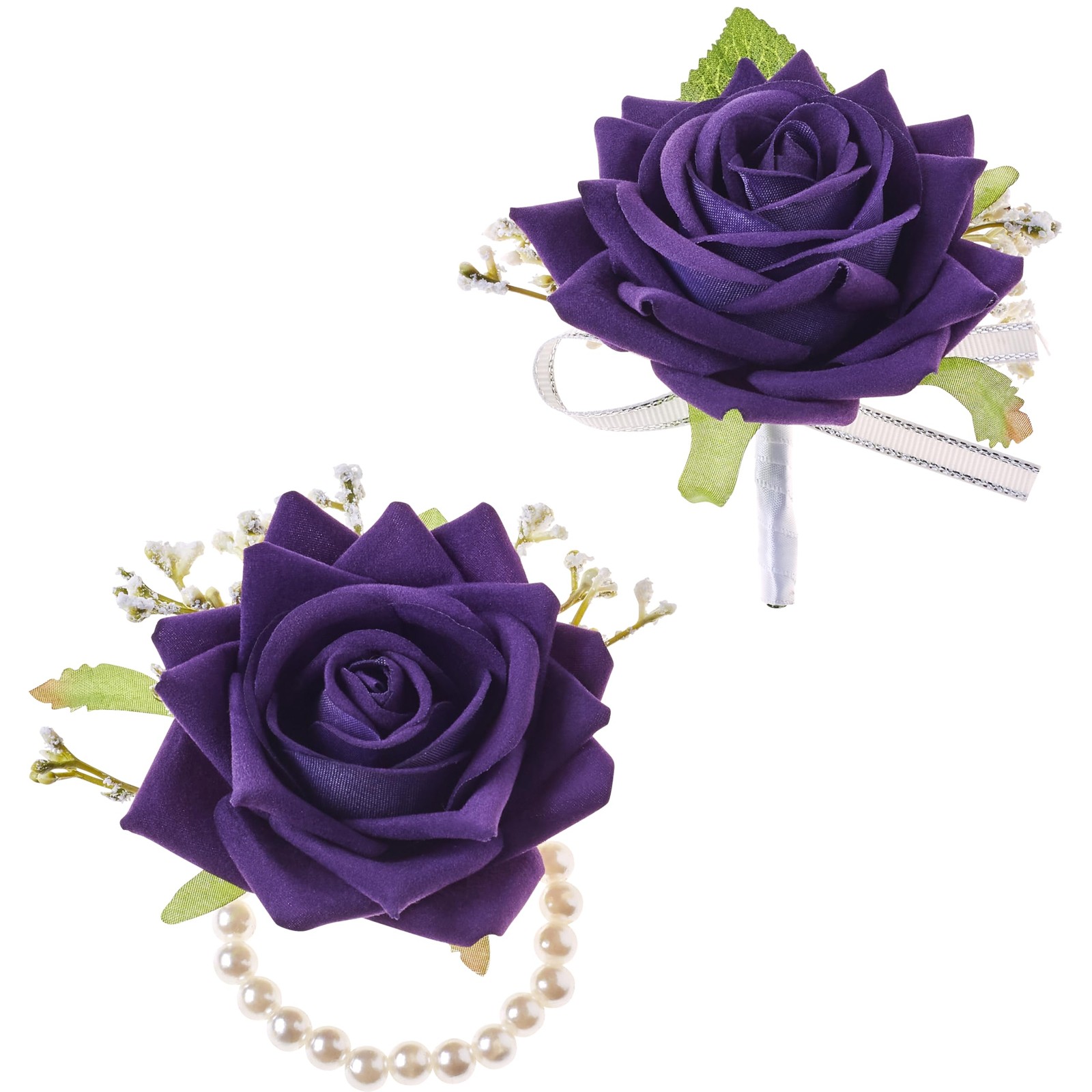 2Pcs Purple Corsage and Boutonniere Set Corsage Wristlet for Prom Decor Bouto…