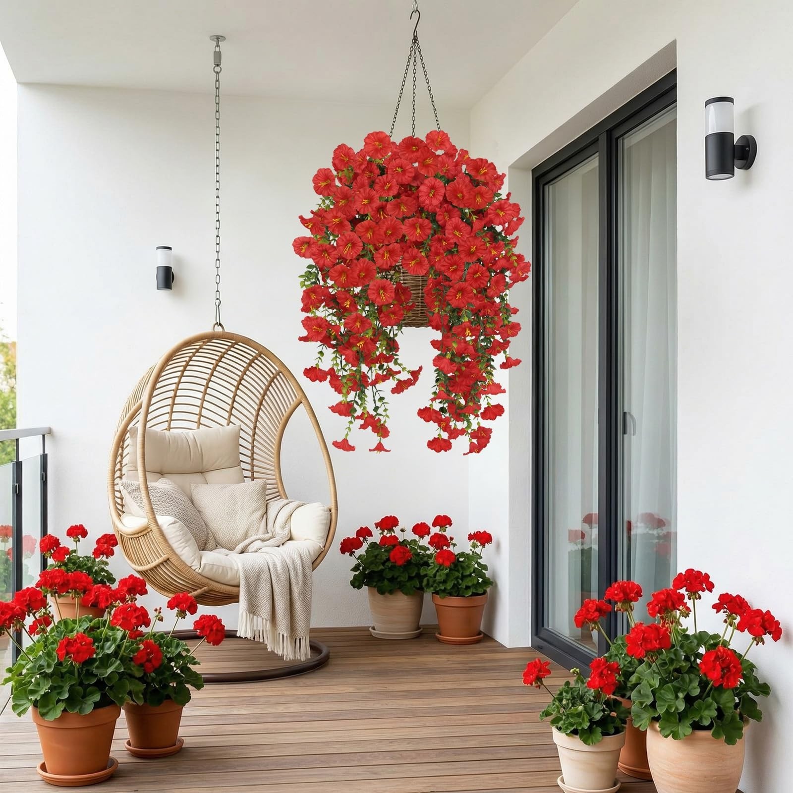 6PCS Artificial Hanging Flowers Fake Plants Outdoor, Silk Morning Glory Faux …