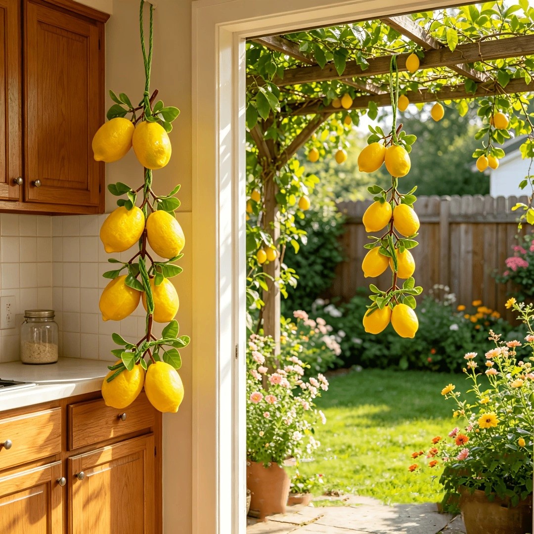 Simulat Artificial Lemon String Fake Fruit Disply Wall Hanging Home Party Decor