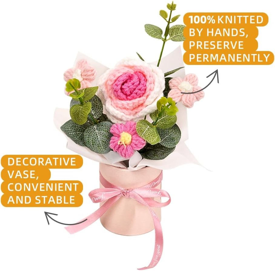 Crochet Medium Rose Flower Bouquet: Handmade Knitted Bouquet for Mother’s Day Bi