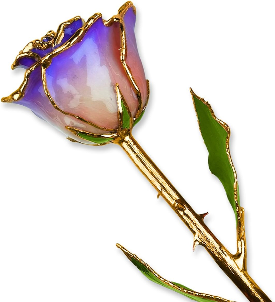 24K Gold Dipped Real Rose 11″ with Gift Box – White & Blue Opal