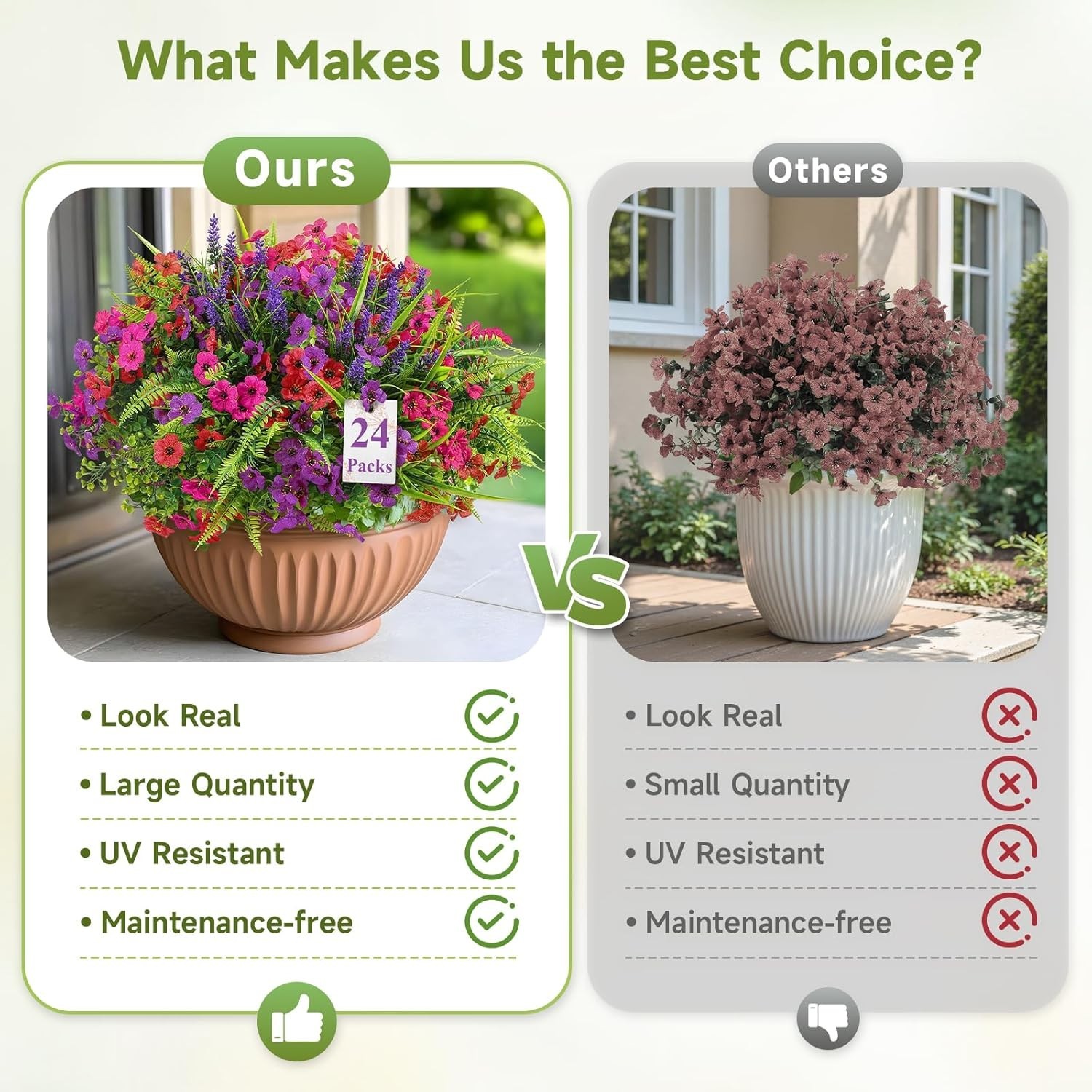 12/24 Bundles Artificial Flowers for Outdoors Fake Flowers Plants Spring Decorat