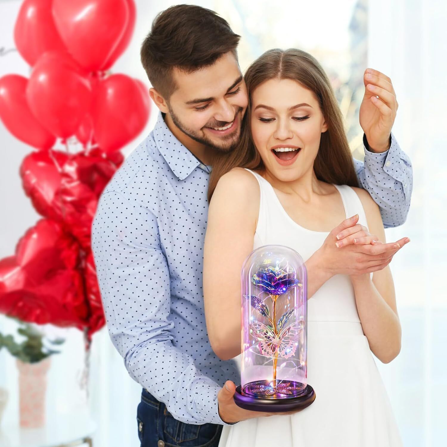 Valentines Day Gifts for Her, Galaxy Glass Rose Flower Valentine Gifts Forever E