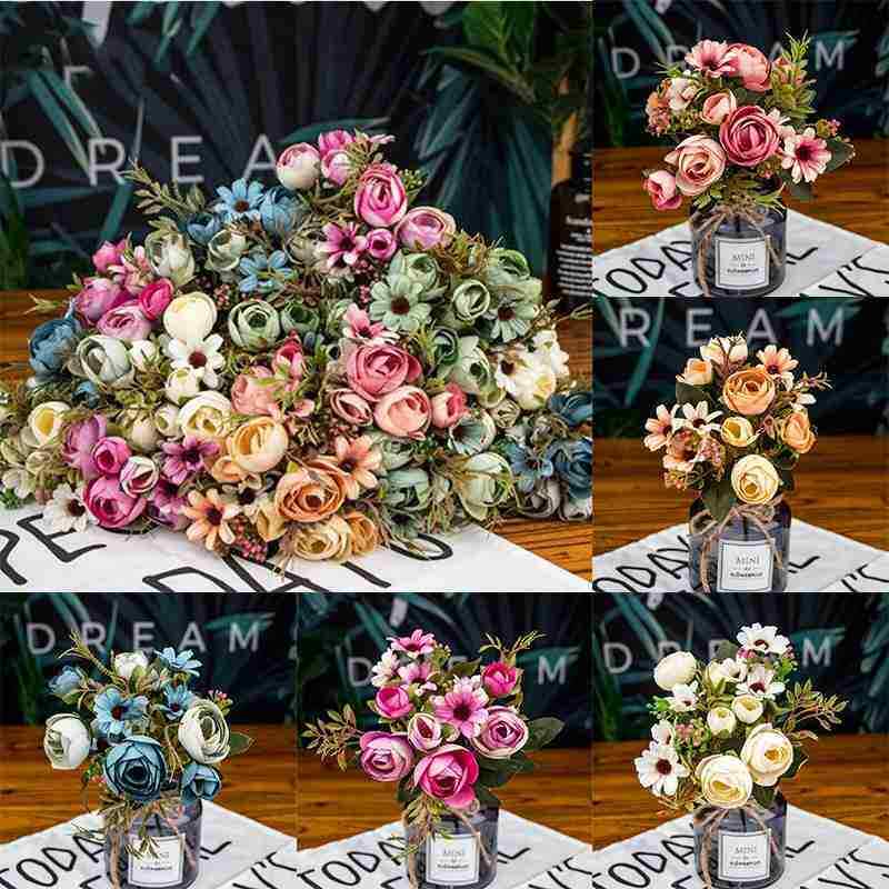 Retro 1 Bunch Wedding Decor Rustic Cozy Home Rose Fake Flower Artificial Flowers