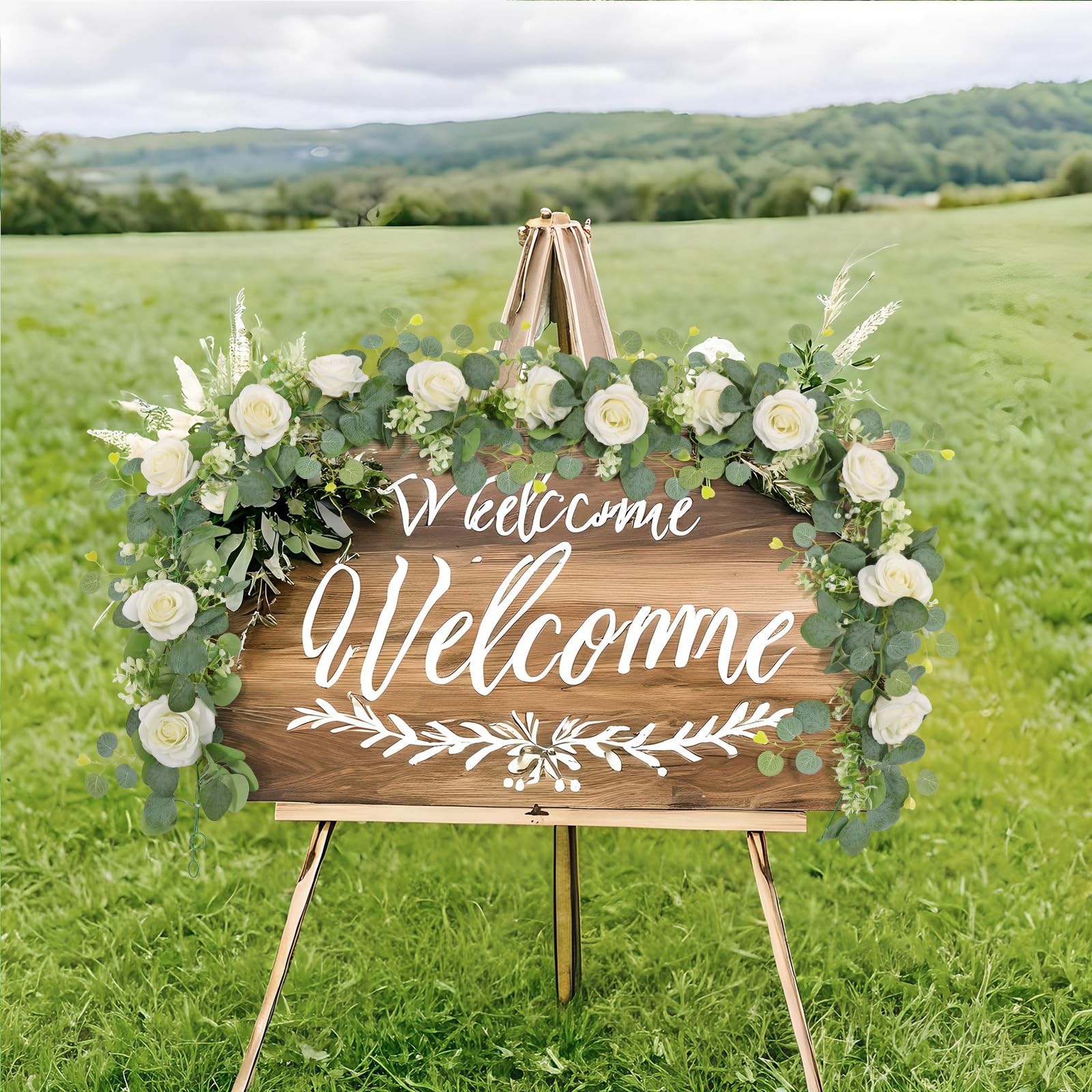2Pcs(13 Ft) Artificial Eucalyptus Flower Garland with White Rose Flowers,Faux…
