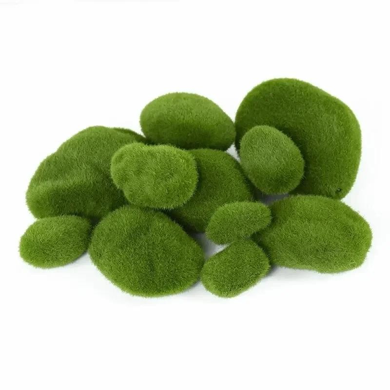 10pcs Artificial Moss Rocks Fake Green Stones Garden Pot Craft Decor Set