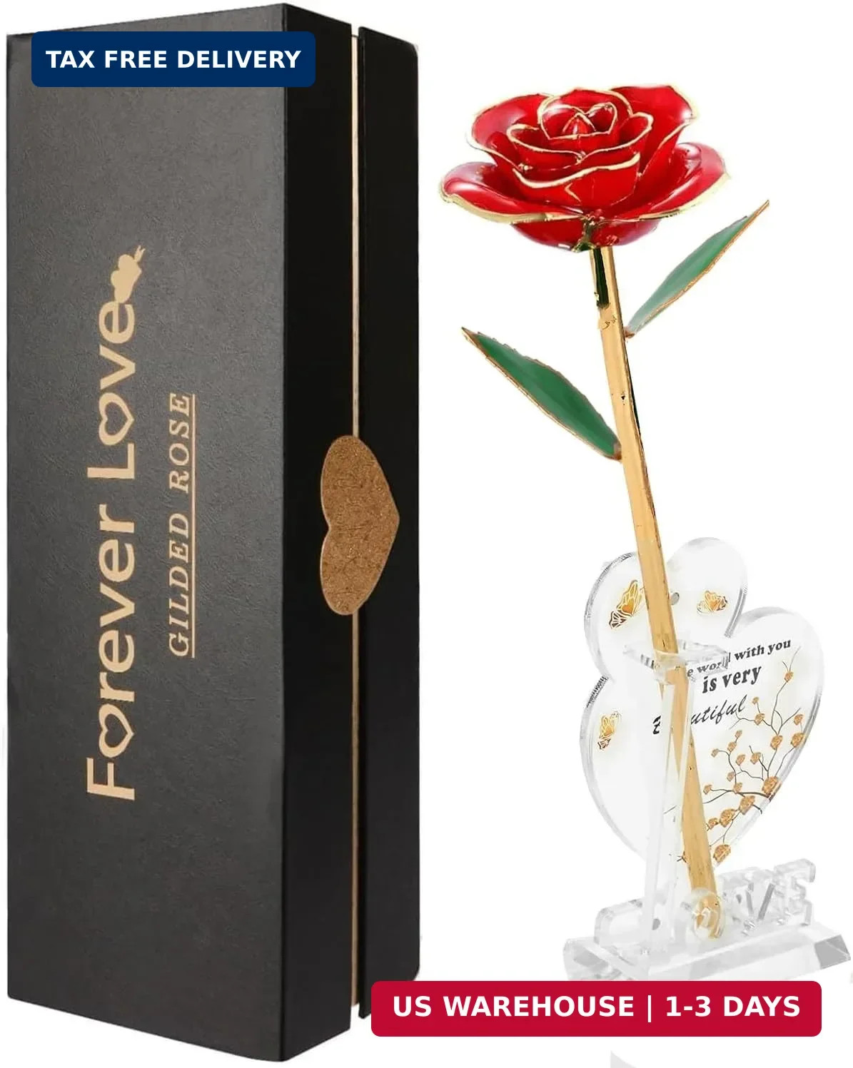 24K Plated Gold Dipped Real Rose with Stand – Forever Gift for Her
