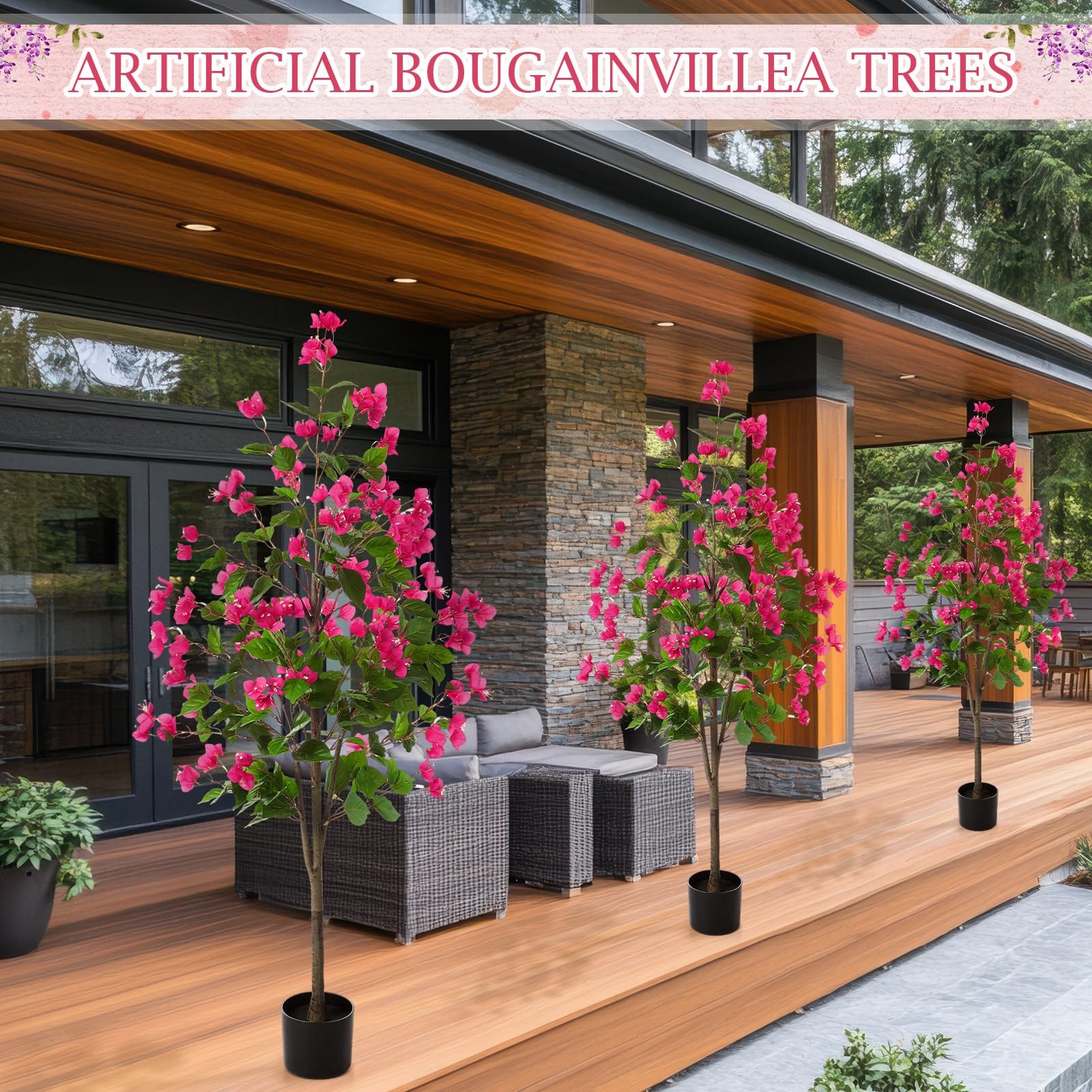 2 Pcs 5 FT Artificial Bougainvillea Trees Fake Bougainvillea Flowers Tree in …
