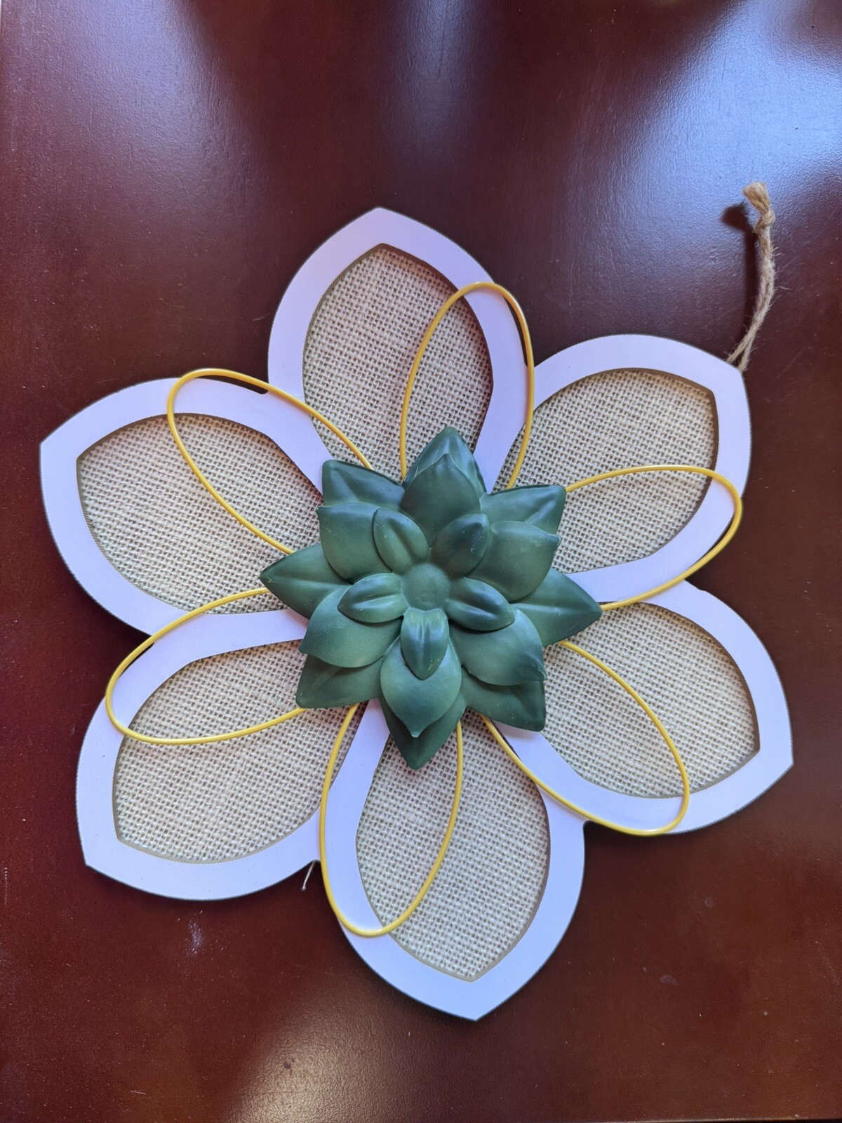 Wood Burlap & Metal 3D Flower Decor Hanging 12” Wall Home Decor Door Hanger