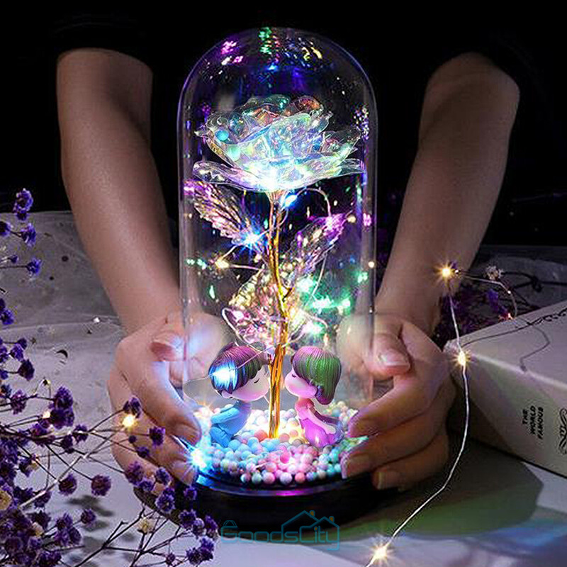 Kiss LED Rose Flower In Glass For Women Wife Her Girlfriend Birthday Valentines