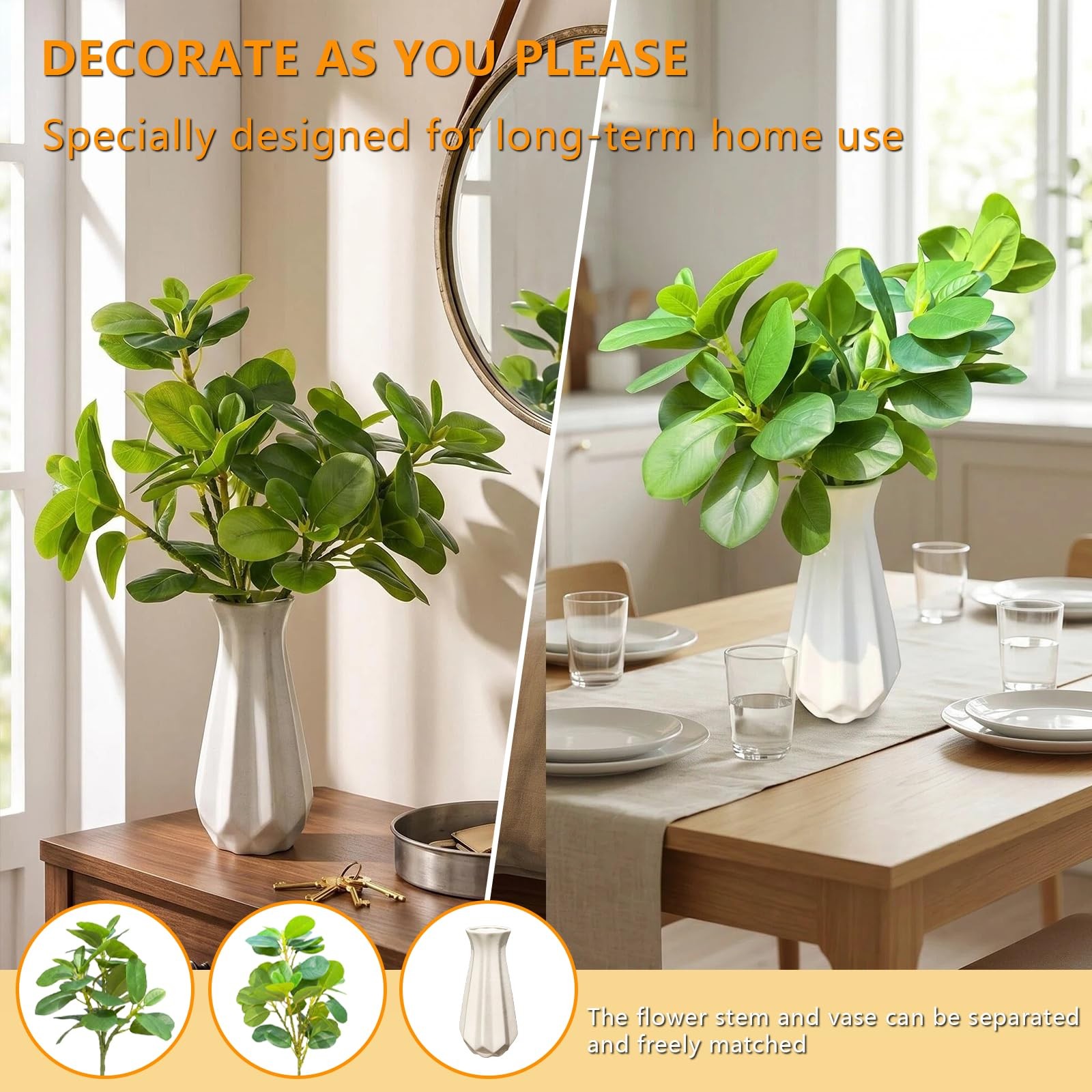Small Fake Plants in White Vase for Indoor Home Decor